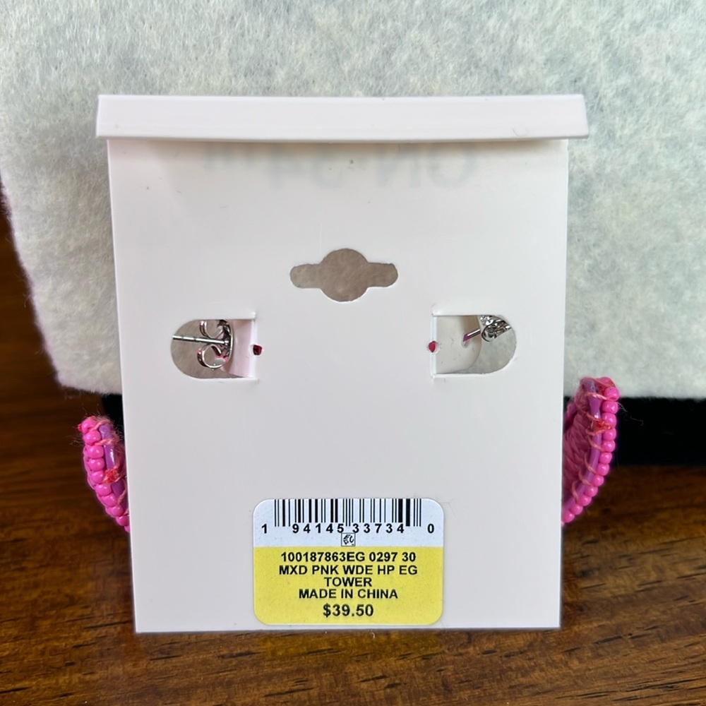 Macy’s On 34th NWT Earrings Raffia and Beaded Pink - Picture 2 of 2